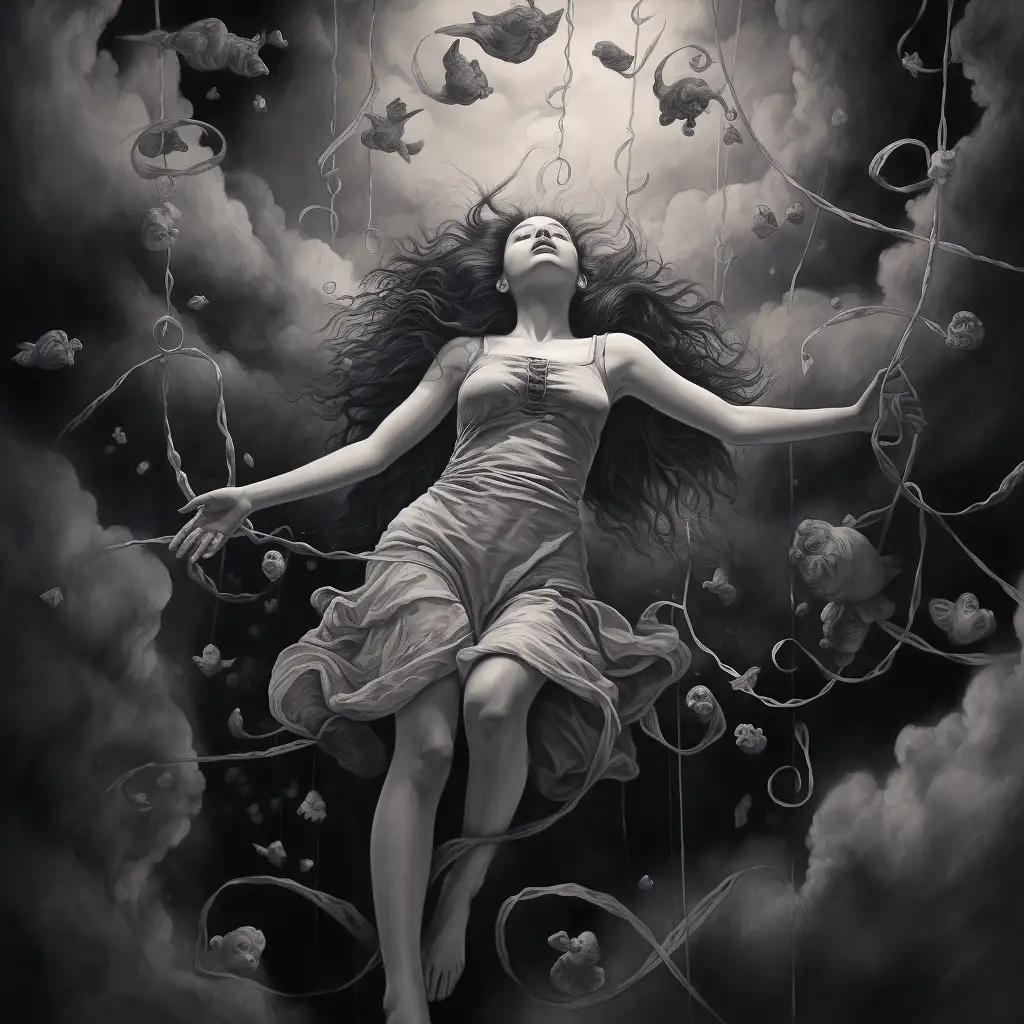 image depicting a woman dreaming about falling