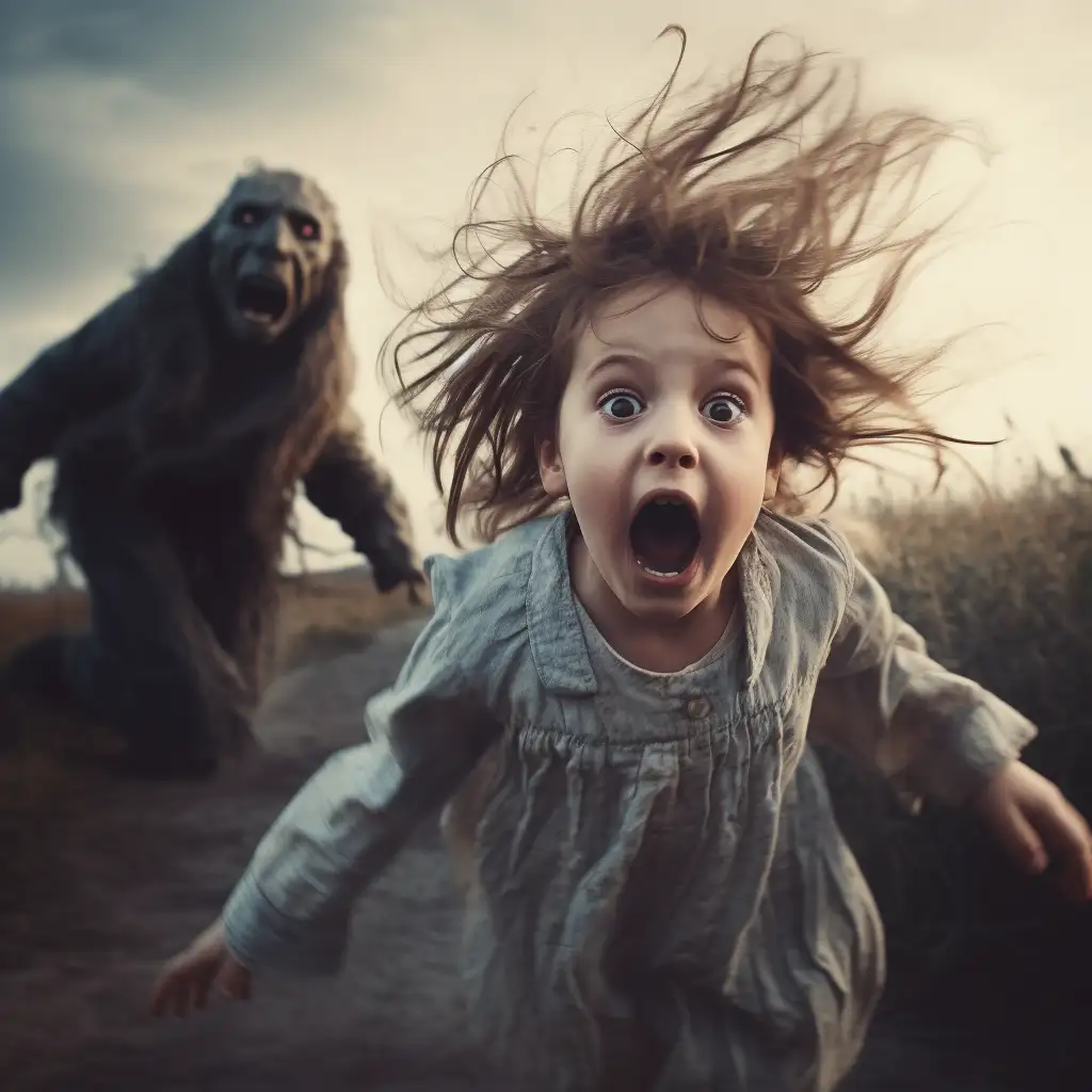 child screaming as she is chased by a monster to depict a dream about kidnapping