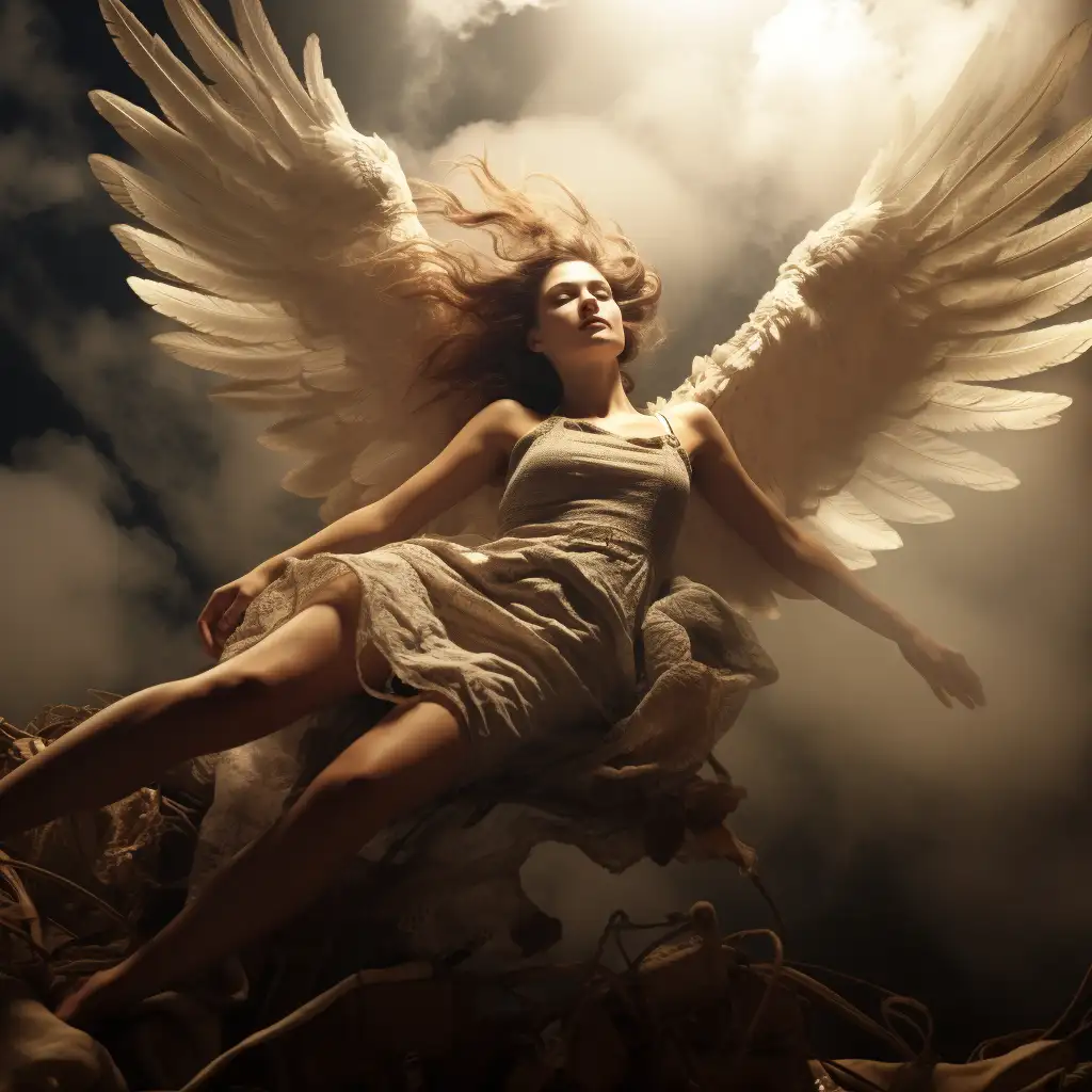 Dreaming of Flying. Image of a woman with wings