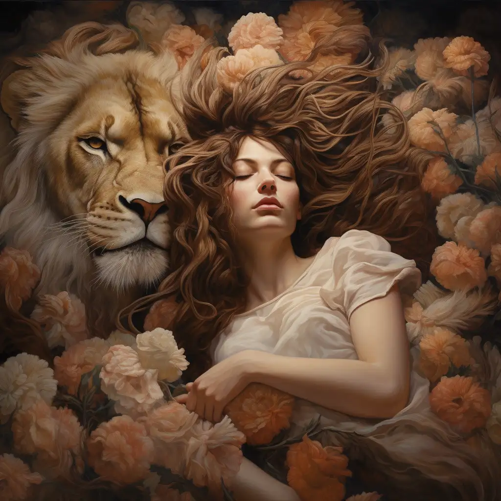 woman dreaming about lion