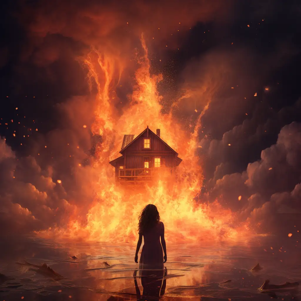 dream showing a woman watching a house on fire