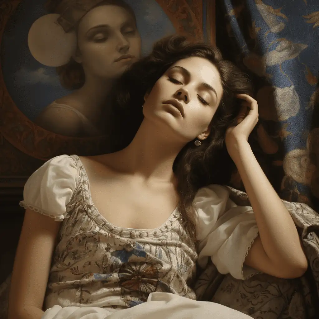 dreaming of a dead person. image shows woman asleep with the image of a deceased person behind her