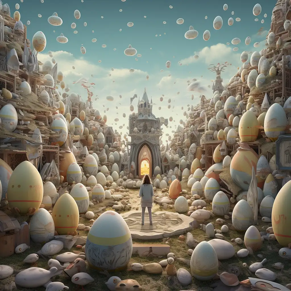 dreaming about eggs - image of a girl standing in between two walls made of eggs