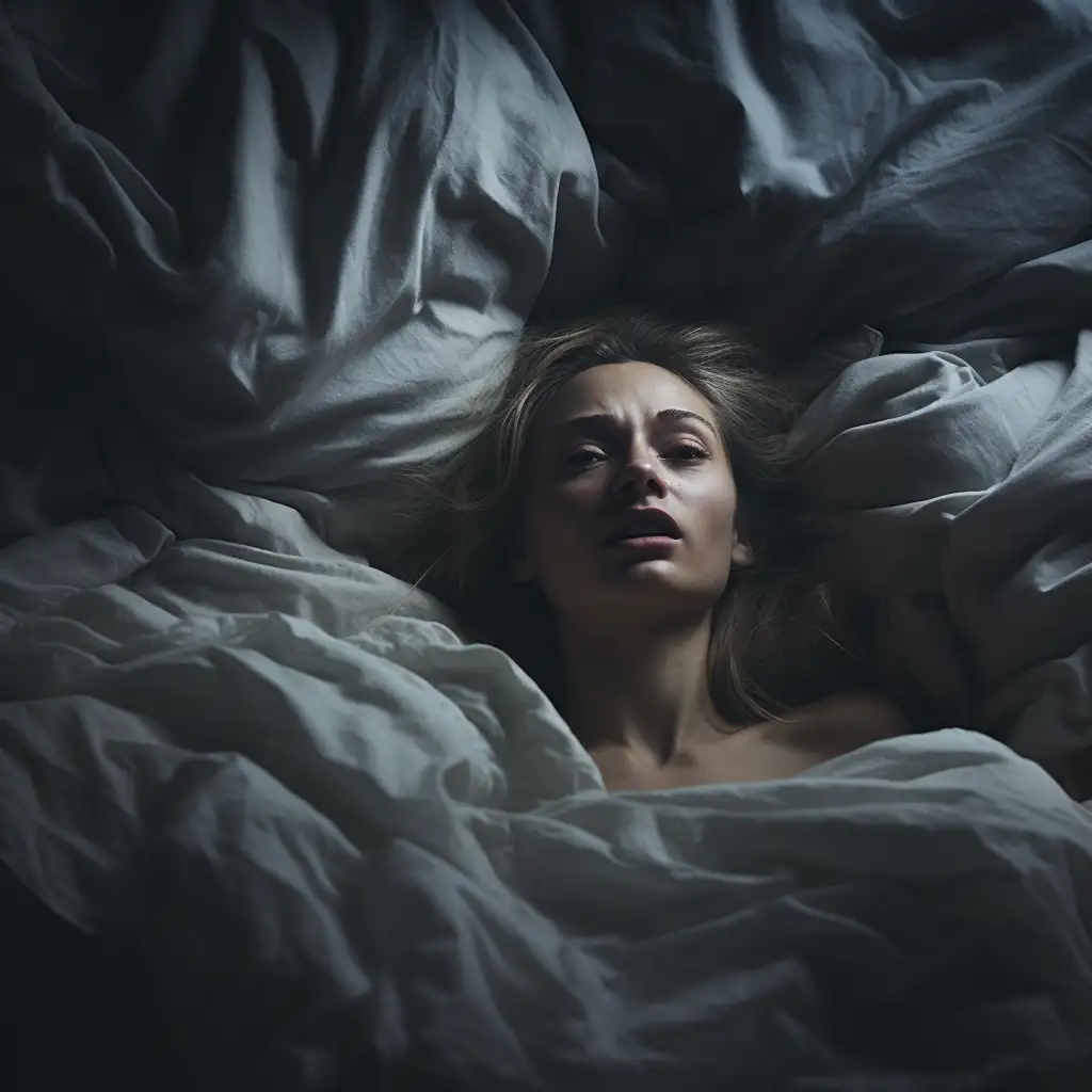 woman waking up after dream of getting stabbed