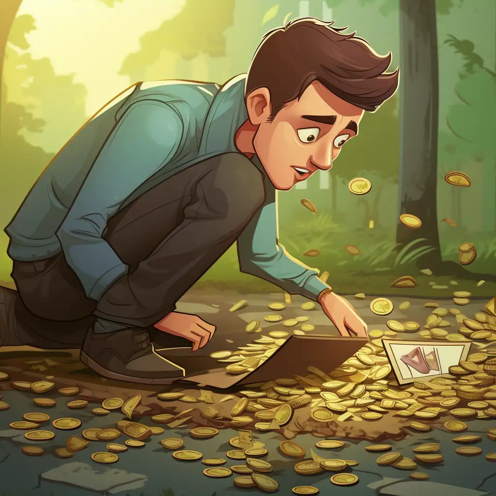 cartoon image of a man finding money