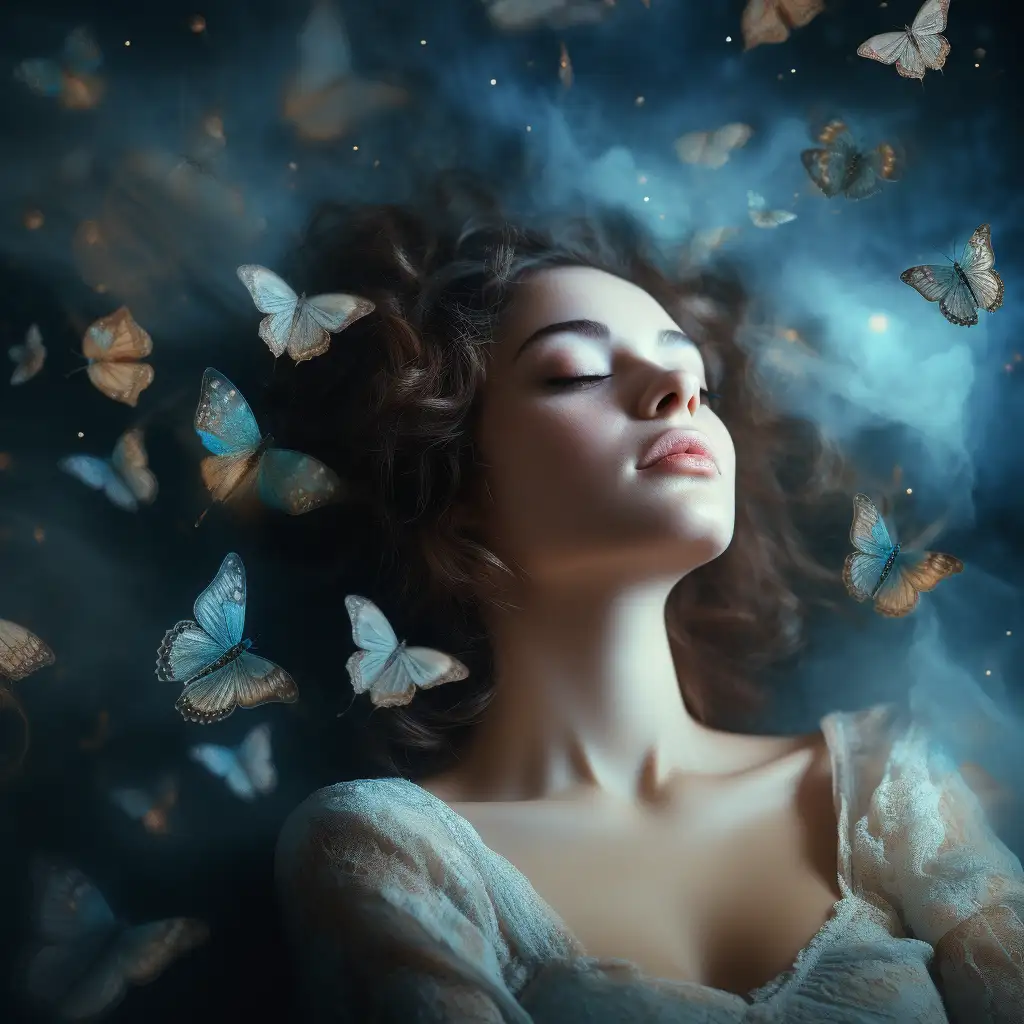 woman dreaming about butterflies