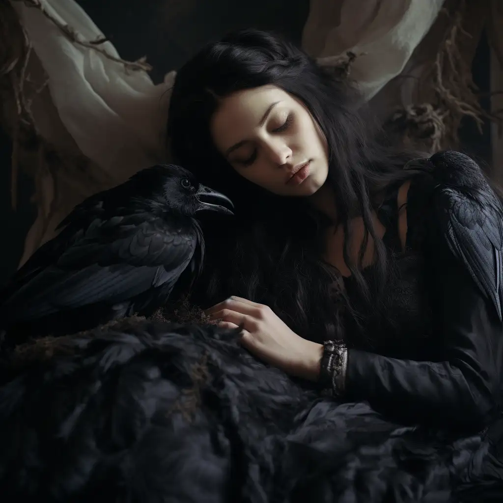 Woman dreaming about ravens